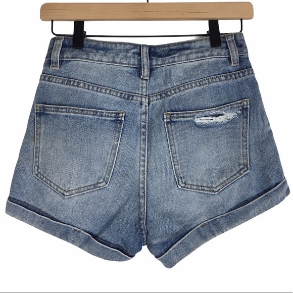 PACSUN Shorts Jean Denim Mom High Rise Waist Light Wash 2” Inseam Cuffed Size 24 - Picture 3 of 10